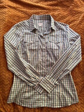 FIORUCCI NWT Women’s Plaid Snap-Down Western Shirt Blue And Orange Made in Italy